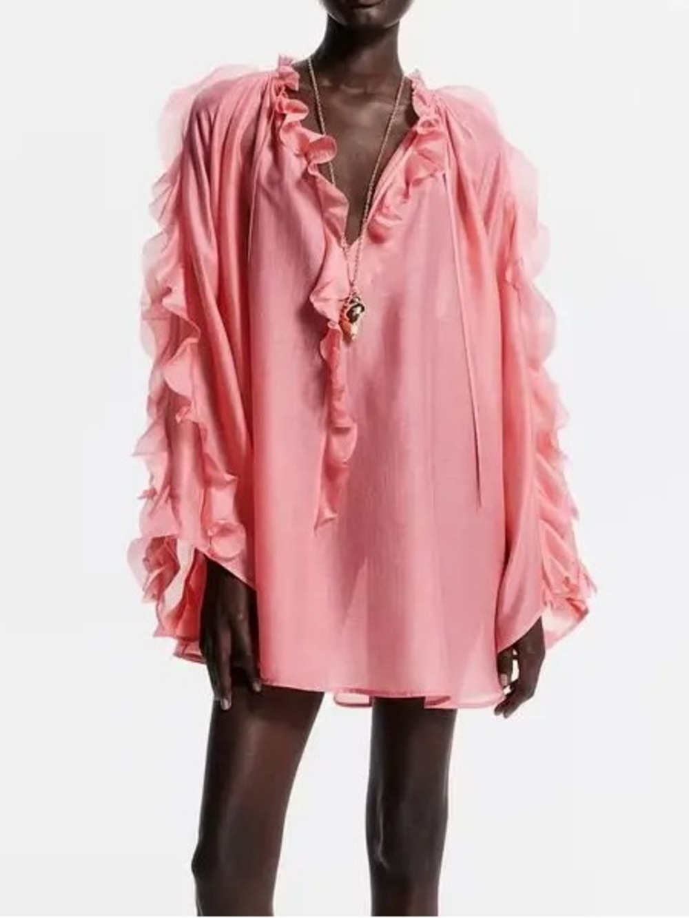 H&M x The White Lotus Pink Ruffle Mini Dress Tunic XL NWOT